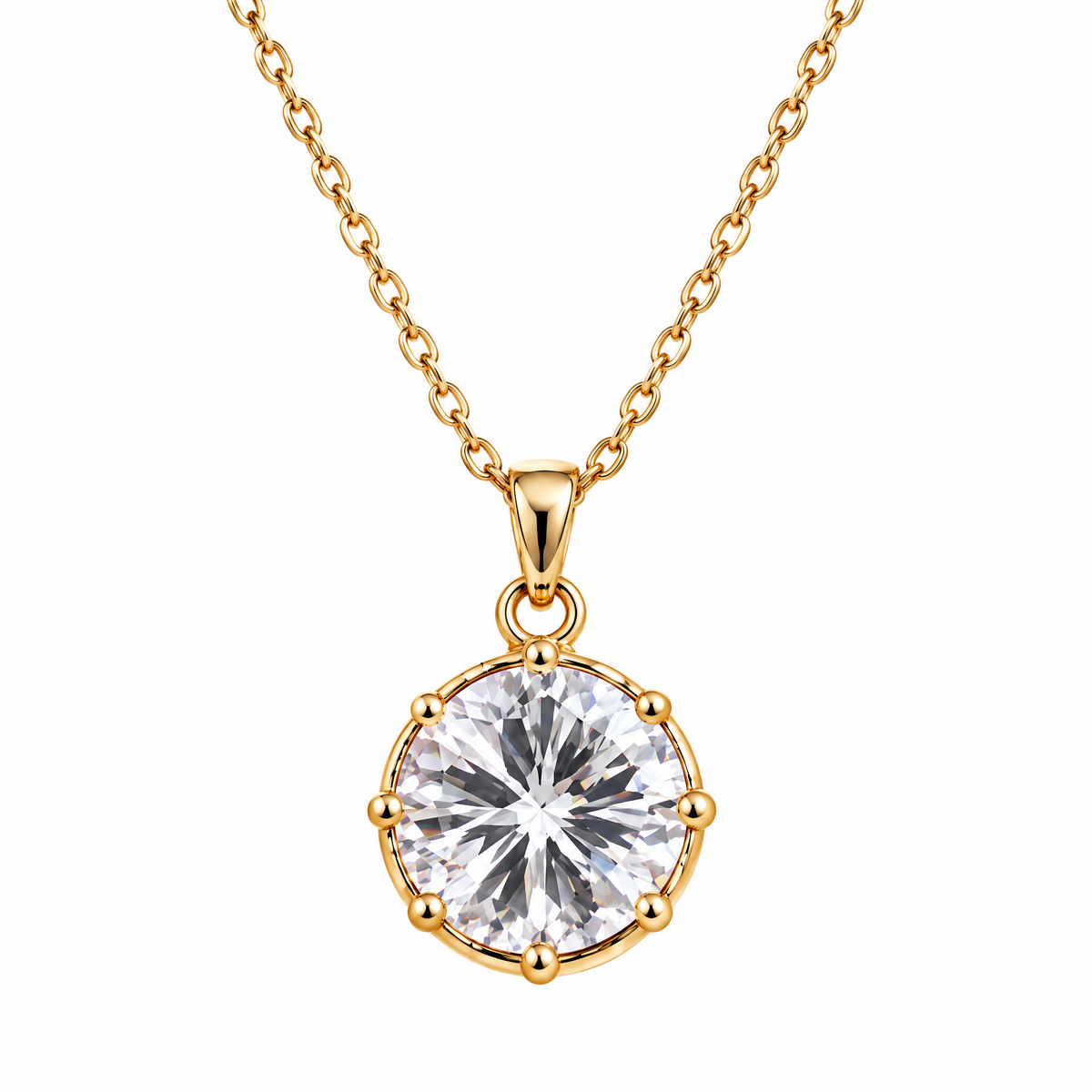 Veqzuni Round Solitaire Cubic Zirconia Gold Plated Necklace for Women