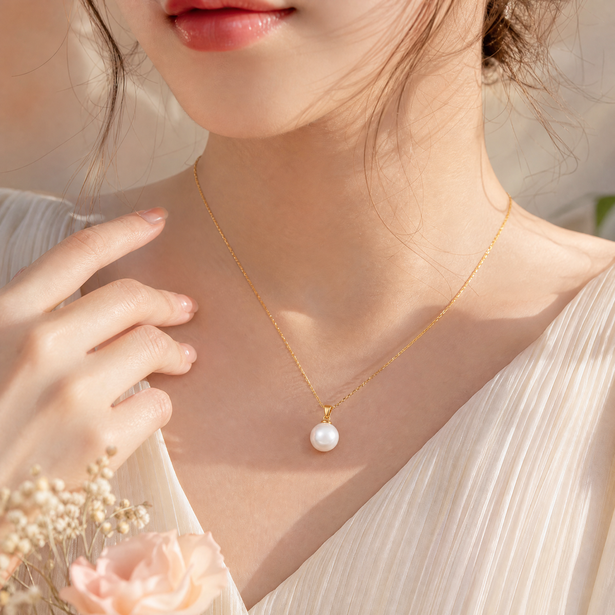 Veqzuni Classic Single Freshwater Pearl Gold Plated Necklace