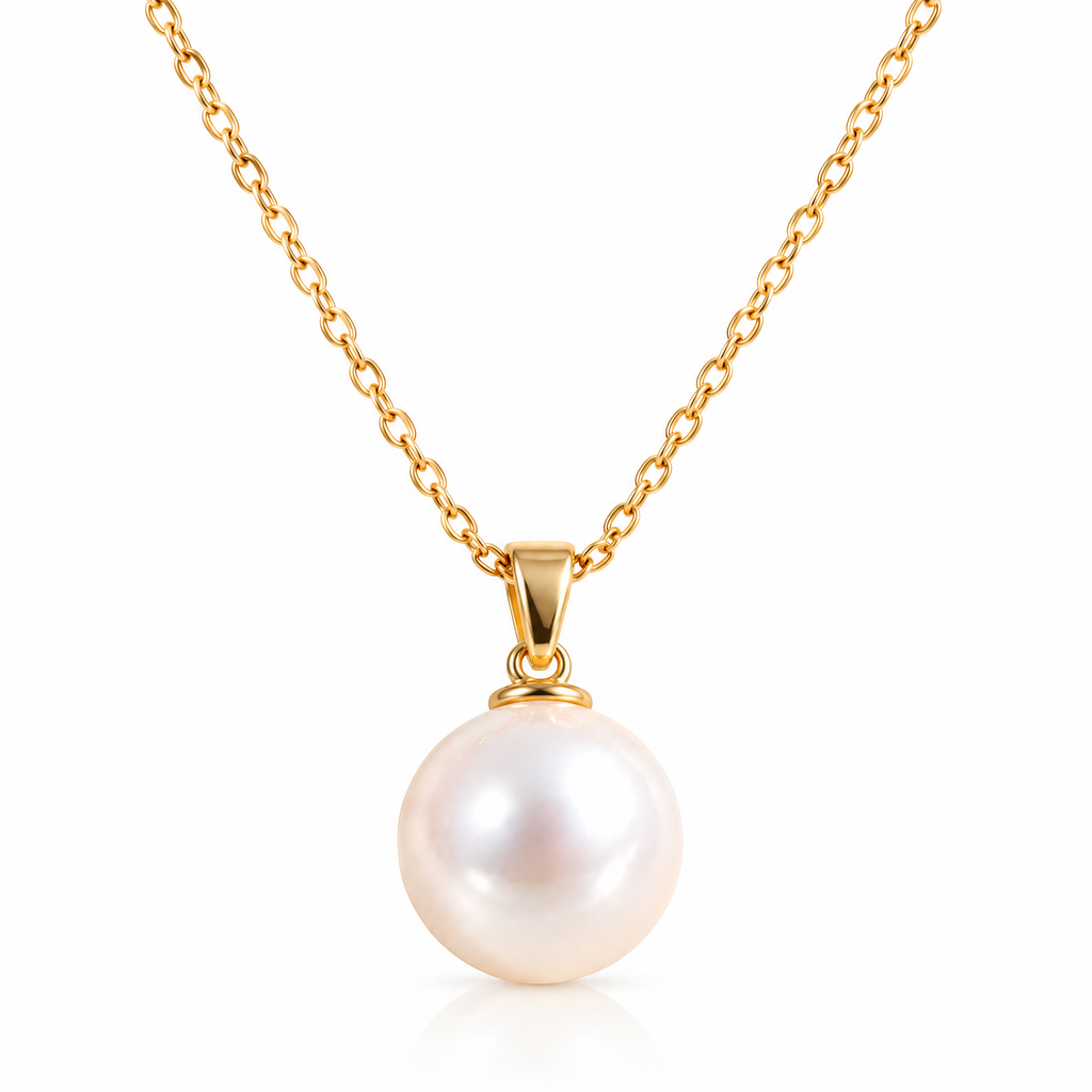 Veqzuni Classic Single Freshwater Pearl Gold Plated Necklace