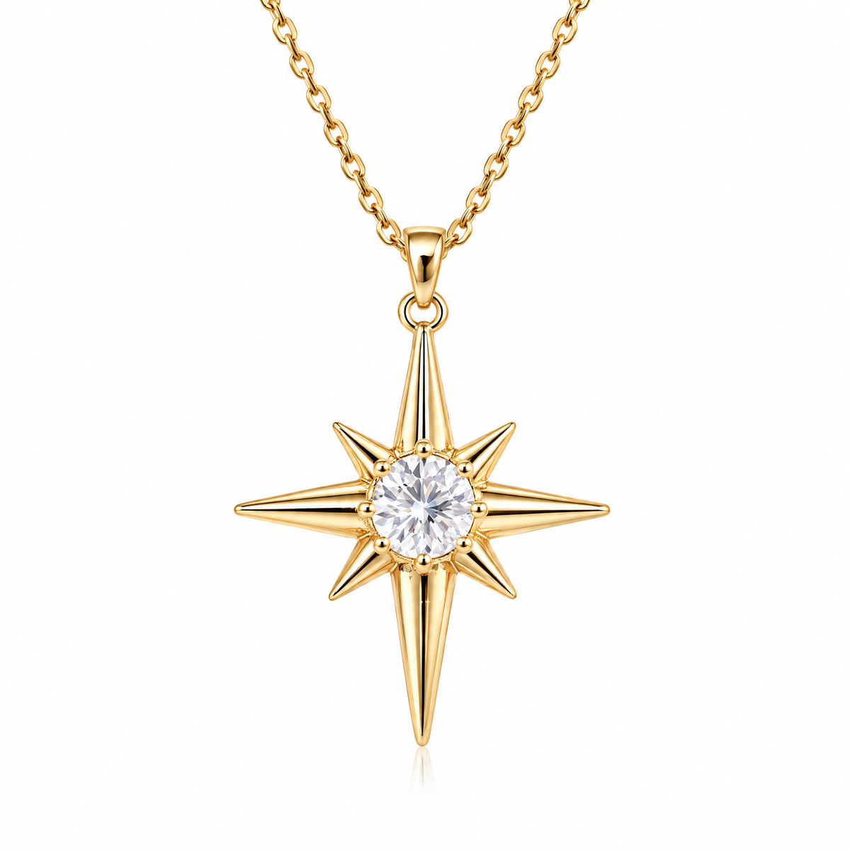 Veqzuni North Star CZ S925 Sterling Silver Gold Plated Necklace