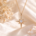 Veqzuni North Star CZ S925 Sterling Silver Gold Plated Necklace