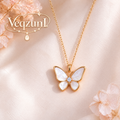 Veqzuni White Shell Butterfly CZ S925 Sterling Silver Necklace